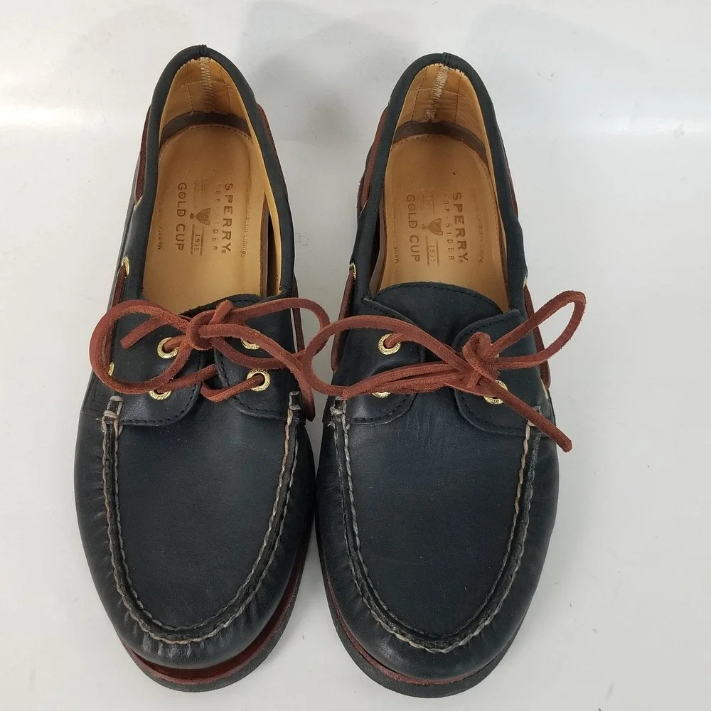 Sperry Boat Shoes Mens 10 Navy Gold Cup Authentic Original Lambskin Leather